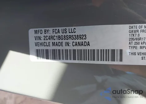 2025 Chrysler Pacifica Select из США, поврежденный, VIN 2C4RC1BG8SR538923